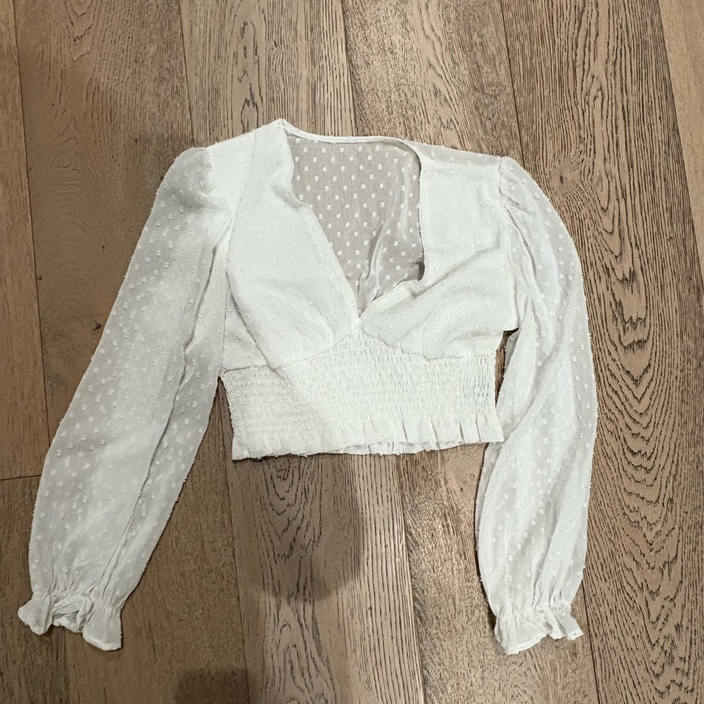 SHEIN White Textured Long Sleeve Blouse